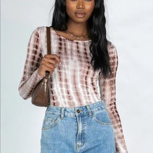 Princess Polly Summa long sleeve tie dye brown top